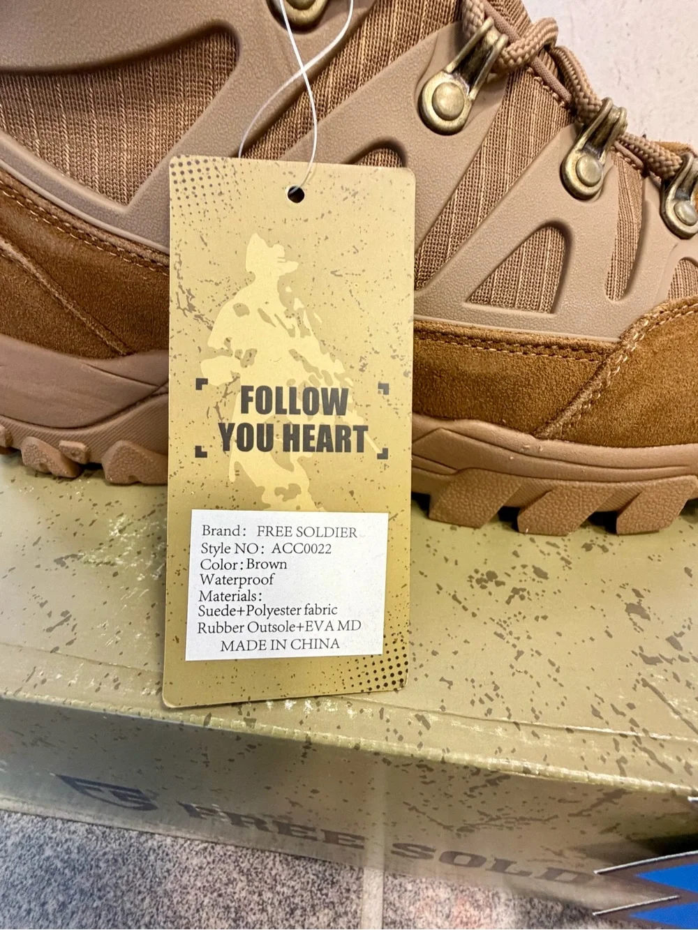 FREE SOLDIER Men's Waterproof Tactical Boots in Brown